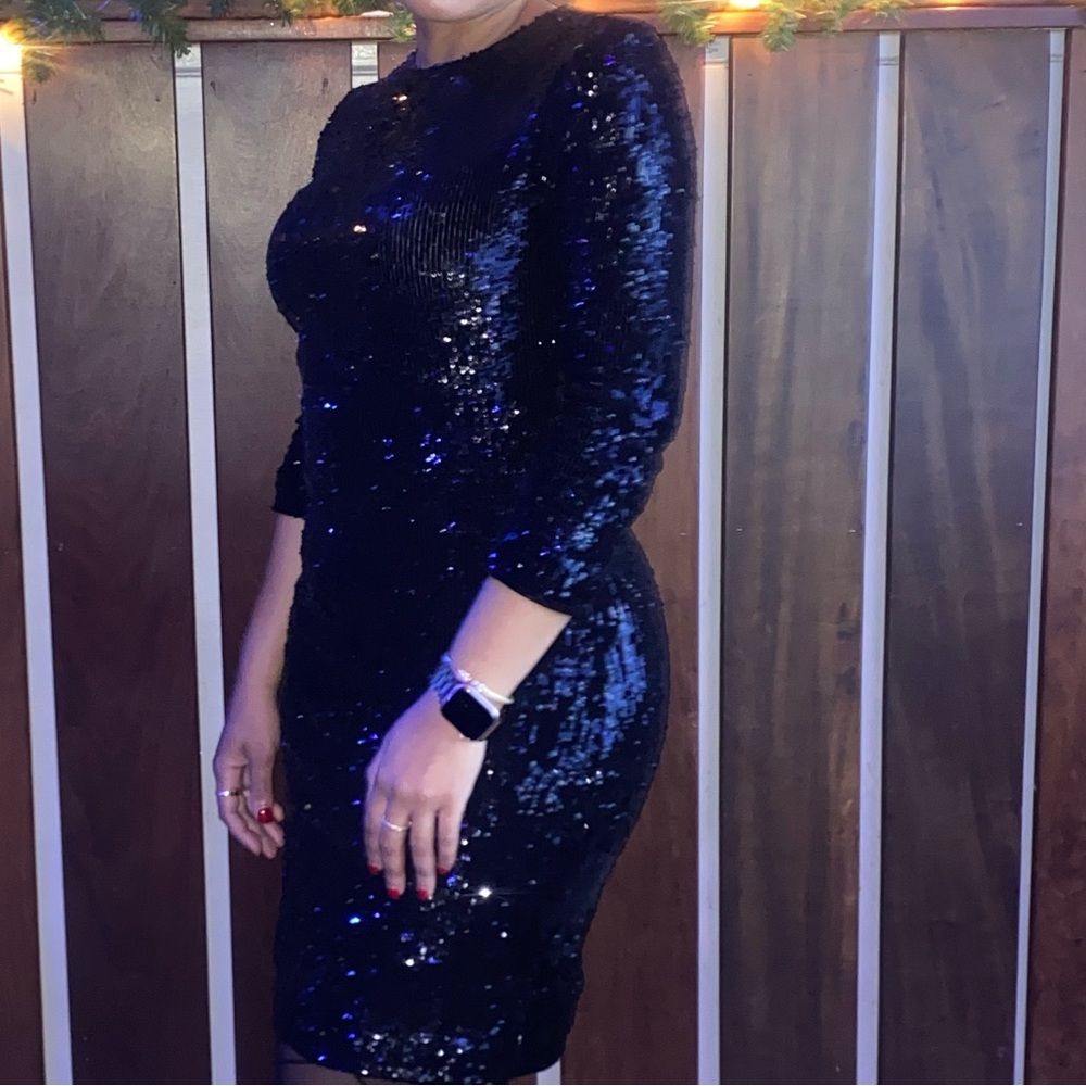 Tory Burch Black Sequin Long Sleeve Midi Dress - Picture 7 of 7